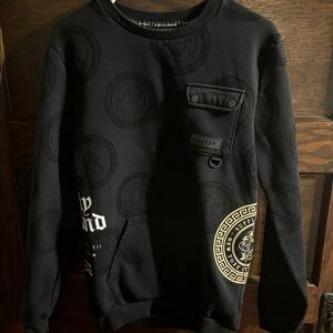 Supply and Demand, Black Crewneck Sweatshirt with Embossed Design, Size M